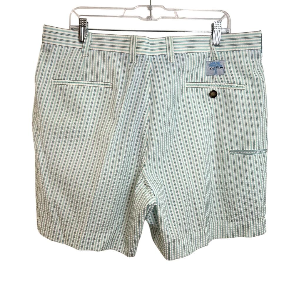 True Flies Gasparilla Shorts Mens Size 38 Searsucker Blue White